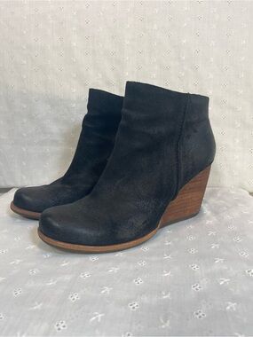 Kork-Ease Black Suede Wedge Ankle Booties